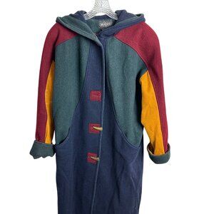 Braetan 80s Vintage  Womens Color block Hooded Coat With Multicolor Accents M